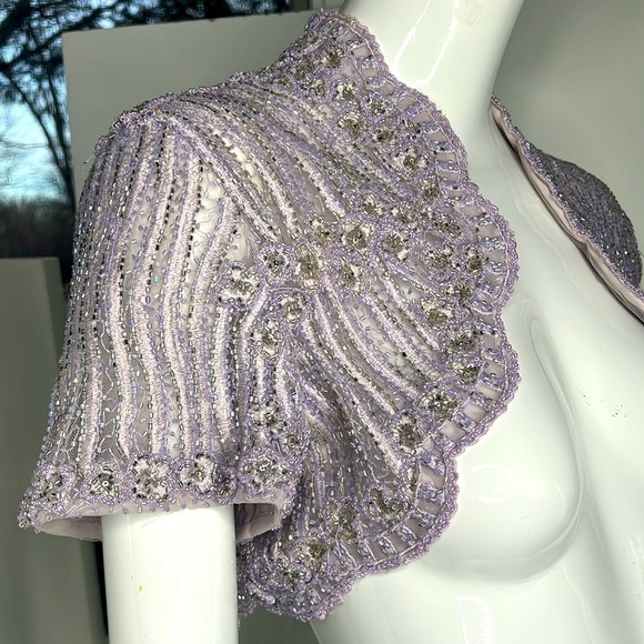 Vintage Lavender Purple Glass Beads and Crystal Bolero Shrug Sz S/M